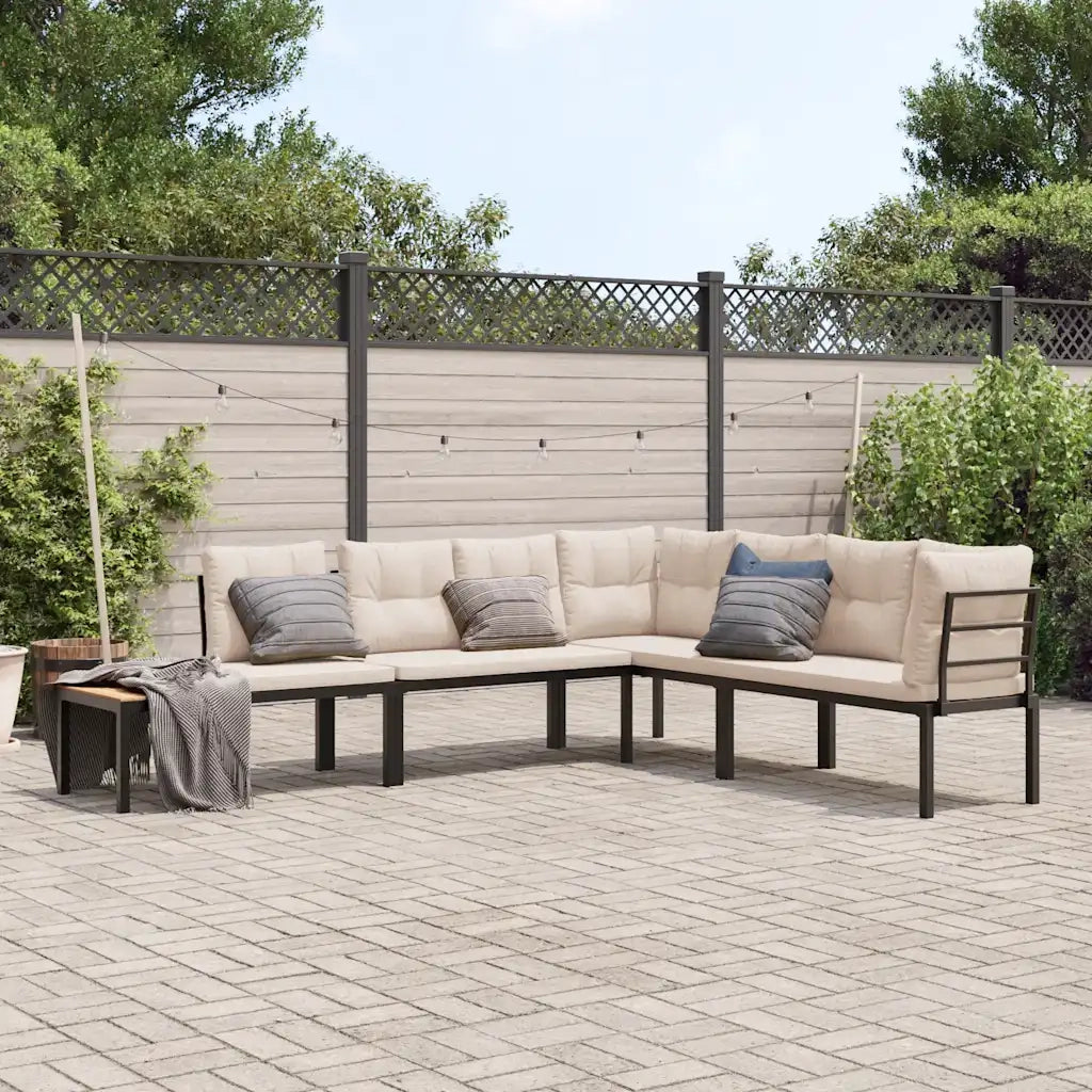 vidaXL Set Panche Giardino Cuscini 4pz Nero Acciaio Verniciato Polvere