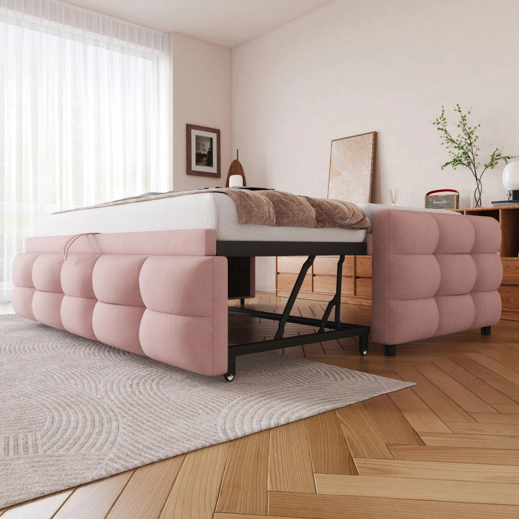 Letto estraibile con rete a doghe velluto teddy 90x190 cm