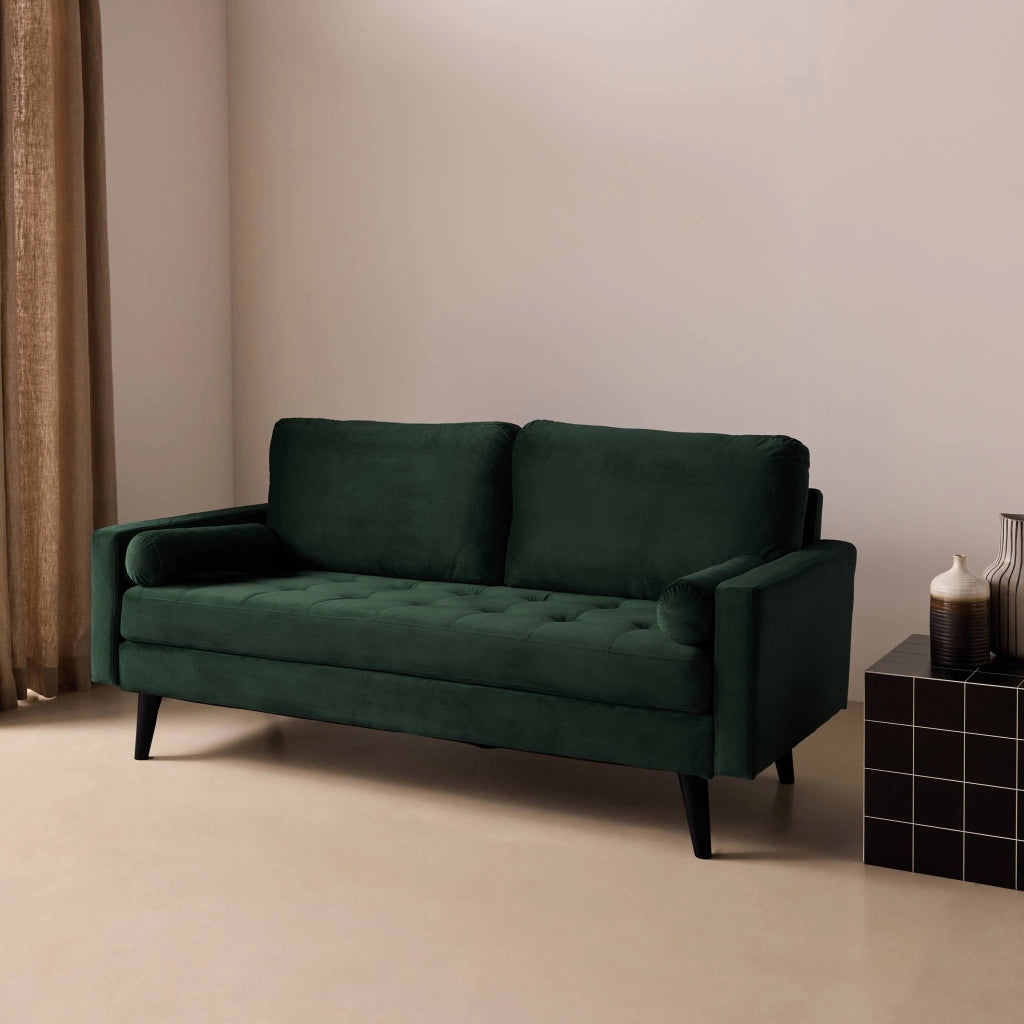 Divano con gambe in legno, 3 posti, verde inglese