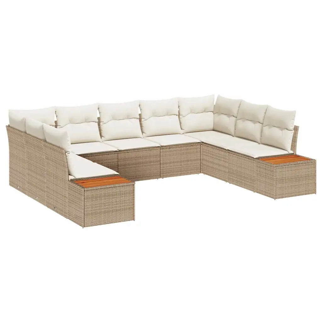 Set Divano da Giardino con cuscino 9 pcs Beige Poly Rattan