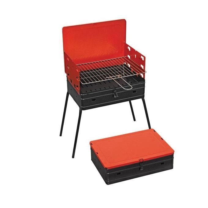 Mille 50055 Barbecue Portatile a Carbonella Valigetta Rettangolare 40x30x72 cm Griglia Acciaio Cromato 3 Livelli colore Nero