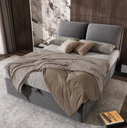 Letto imbottito grigio in velluto 140 x 190 cm con contenitore e 3 cassetti
