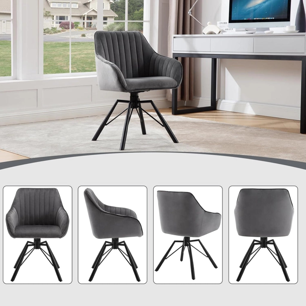 Sedie Sala da Pranzo 6 Pezzi, Sedie Cucina, Sedia Ufficio, Sedie da Pranzo Girevole Moderne con Gambe in Metallo, Seduta in Velluto, per Camera da Letto, Grigio Scuro, EZS12dgr-6