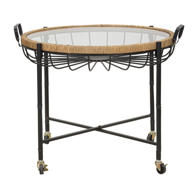 Tavolinetto Cebu Con Vetro E Ruote cm 70,5x65x57