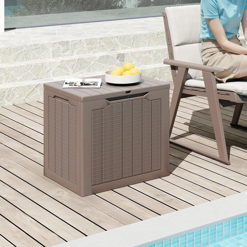 Baule da Esterno 106 L, Cassapanca Contenitore Impermeabile con Coperchio Bloccabile e Maniglie Laterali, per Giardino, Terrazzo e Cortile, 56 x 41 x 50,5 cm (Marrone)