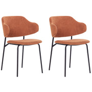 Set di 2 sedie da pranzo con sedile imbottito in tessuto arancione senza braccioli schienale curvo stile moderno
