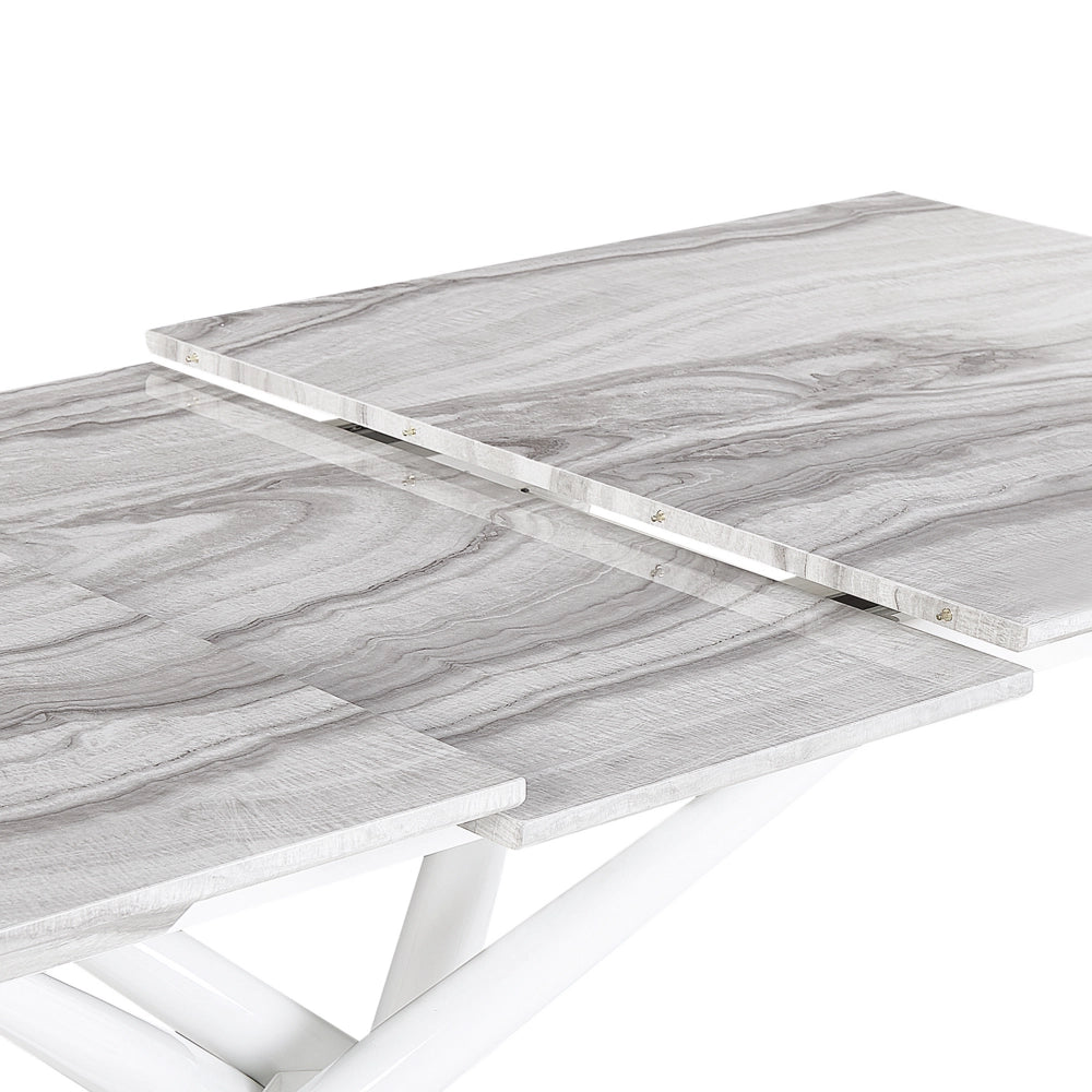 Tavolo da Pranzo Effetto Marmo Piano Tavolo Gambe Bianche MDF Allungabile 160/200 x 90 cm Glam Design Rettangolare