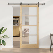 Set Porta Scorrevole  con Fissaggi 93x211 cm Legno Massello di Pino