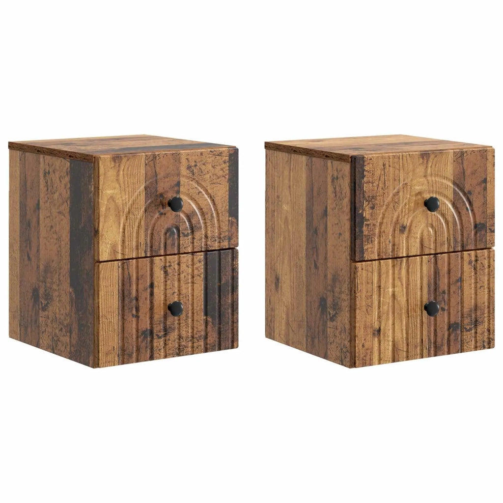 Mobiletto da notte a muro 2 pcs Legno antico 33 x 34,5 x 40 cm