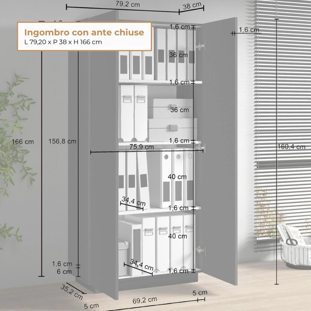 WHOUS Armadio multiuso Easy a 2 ante antracite opaco 79,20x38x166 cm