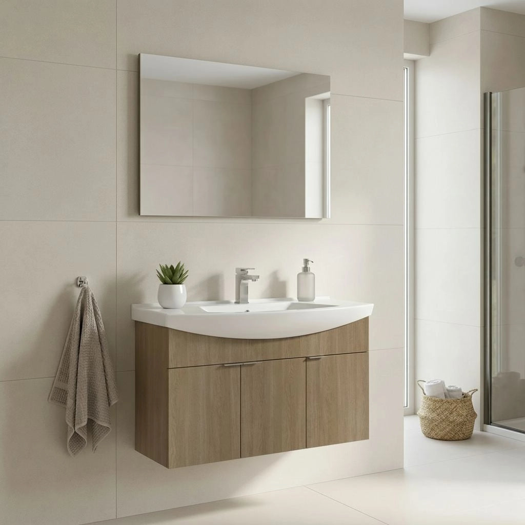 Set mobile lavabo con specchio (2 pezzi) "Purus 100" - 100 x 50 x 58 cm - Rovere