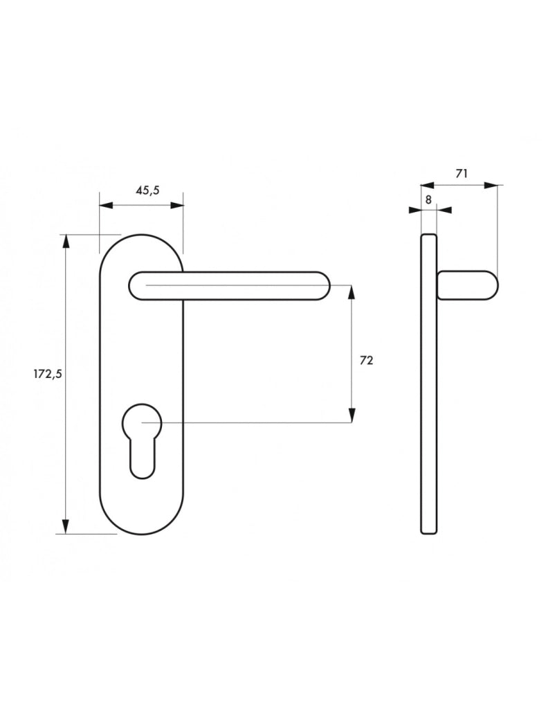 Maniglia per porta tagliafuoco, piastra sagomata cilindro europeo, industriale, quadrato 9mm, nero - THIRARD