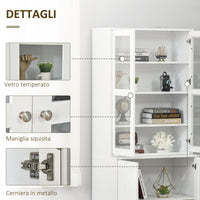 Mobile Libreria Chiusa 76x40x178,5 cm con Vetrina e Armadietto Inferiore in MDF Bianco