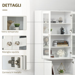 Mobile Libreria Chiusa 76x40x178,5 cm con Vetrina e Armadietto Inferiore in MDF Bianco