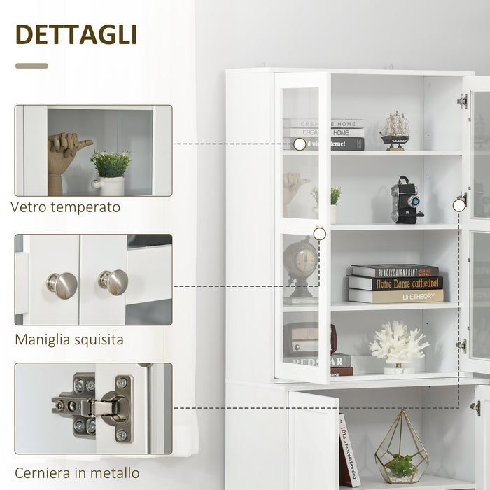 Mobile Libreria Chiusa 76x40x178,5 cm con Vetrina e Armadietto Inferiore in MDF Bianco