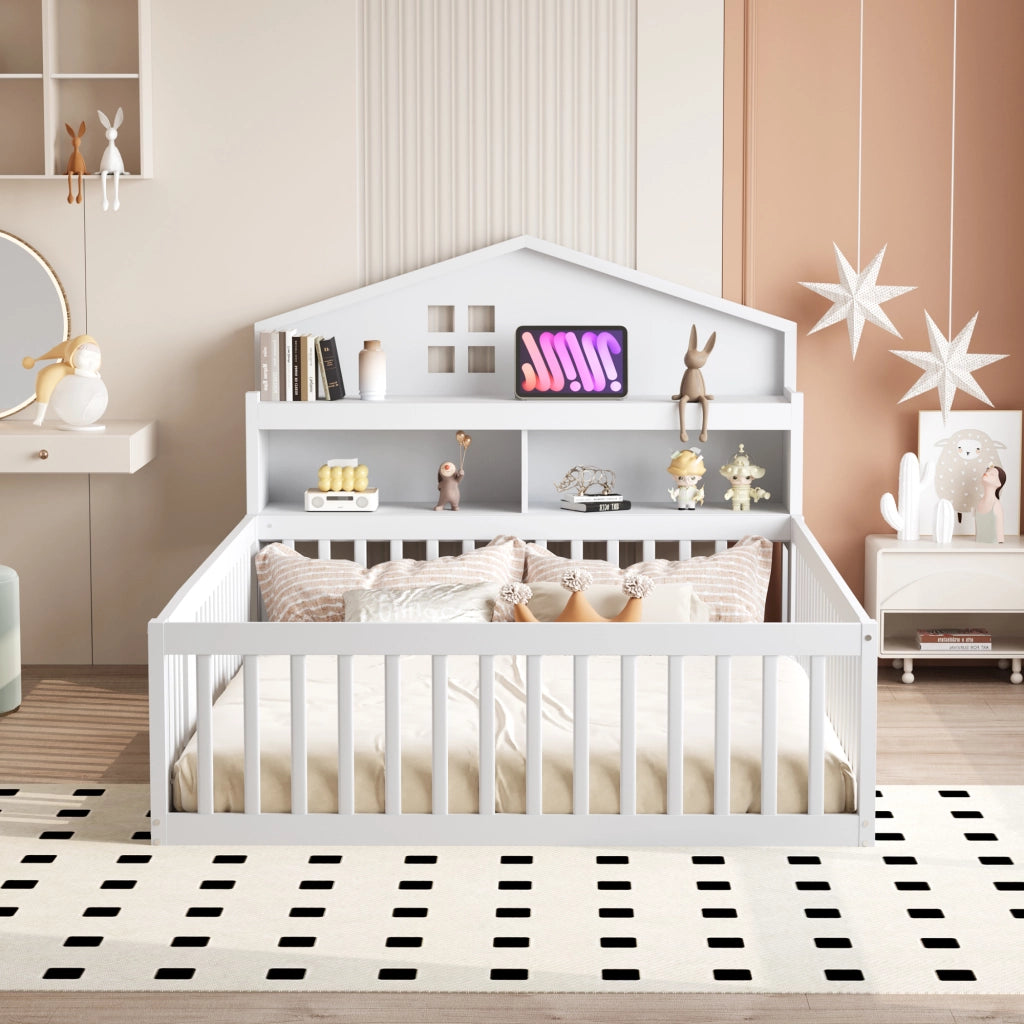 Letto per bambini bianco in legno massello con funzione casa stoccaggio integrato