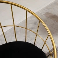 Set 2 Sgabelli da Bar Alti con Schienale e Poggiapiedi per Salotto o Cucina Stile Moderno, Cuscino in Velluto e Struttura in Metallo, 52.5x47x97cm, Nero e Oro