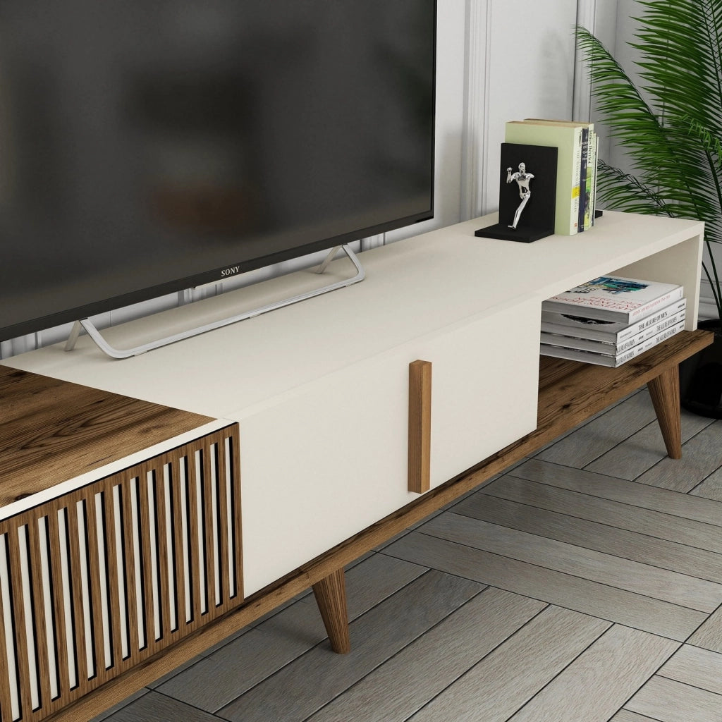 Porta TV in legno "Milano" - 180 x 35 x 40 cm - Noce crema