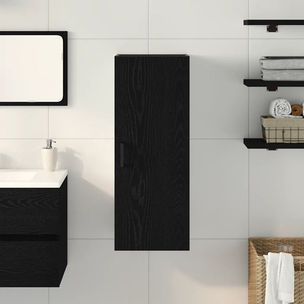 Armadietto a Muro | Mobiletto da Parete Rovere Nero 34,5x34x90 cm in Legno Massello