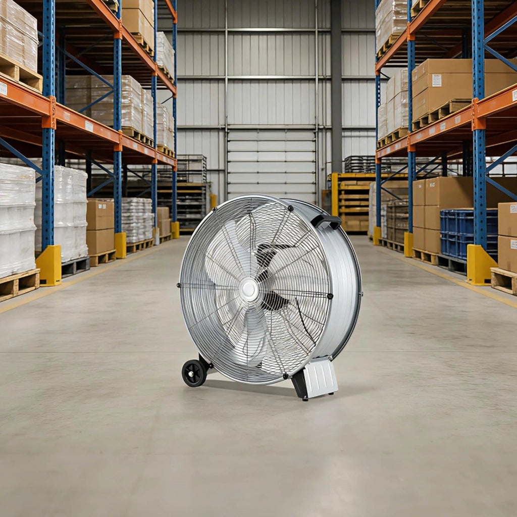 Ventilatori da Pavimento, 3 Velocità di Vento Regolabili, Ventilatore Industriale in Metallo, 2 Ruote in Gomma, per Magazzino, Officina, Cantina, Ufficio, Ø60 CM (Argento bianco)