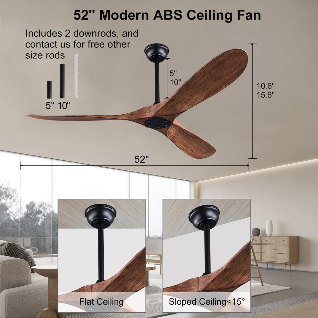 Ventilatore da soffitto 52 pollici senza luce, 6 velocit¨¤, motore DC reversibile silenzioso, moderno con telecomando, interni/esterni