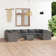Set Divani da Giardino 10 pz con Cuscini in Polyrattan Grigio 3101981