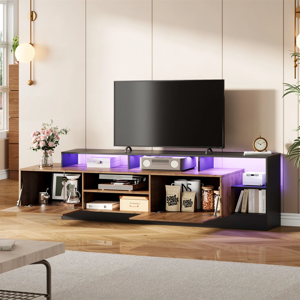 Cassettiera per TV in truciolato; nero e rovere; lunghezza 190 cm