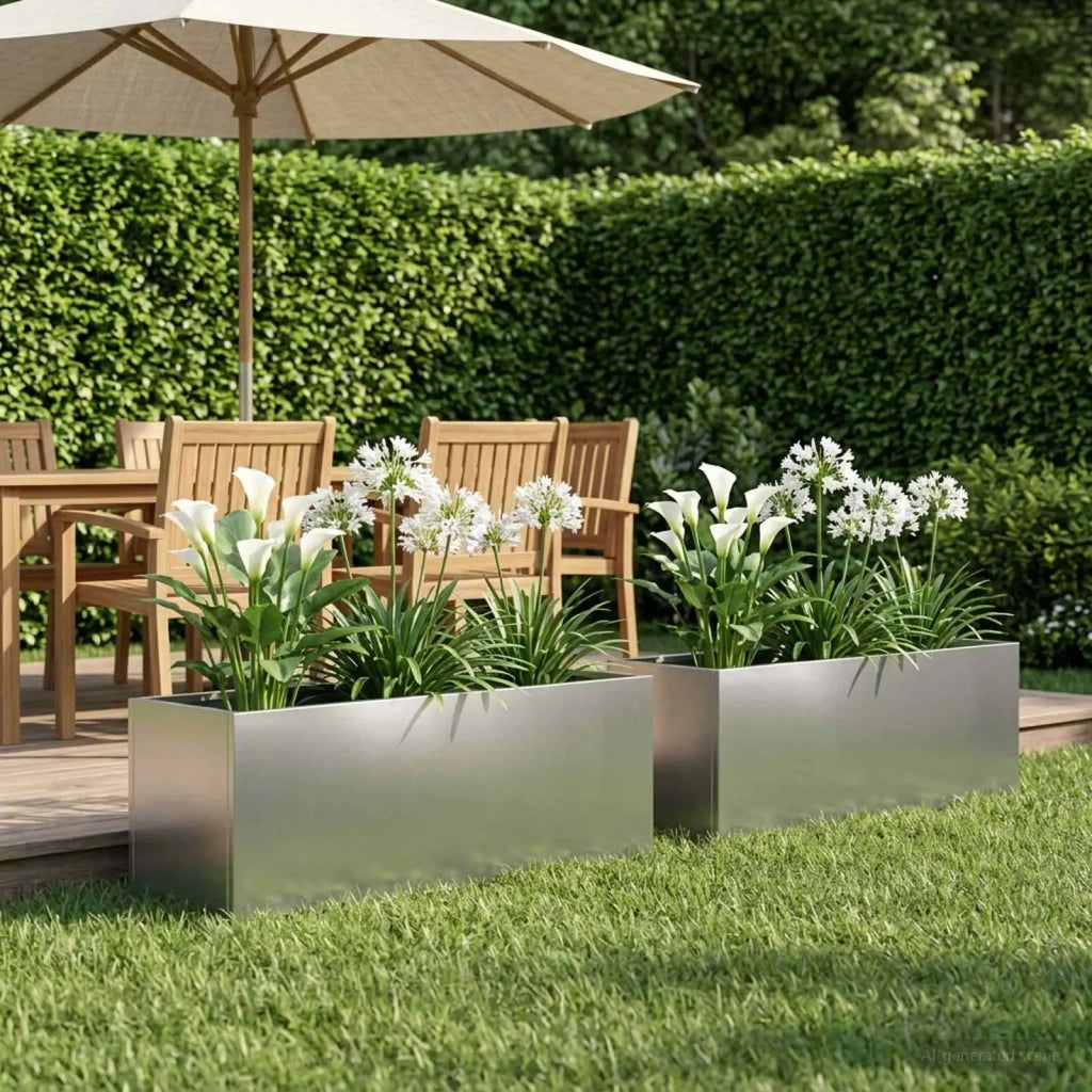 Vaso da giardino 2 pz Argento 100 x 30 x 30 cm Acciaio Inox 8005227