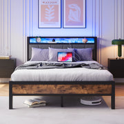 LETTO 140x200 cm con testiera contenitore, MDF e metallo, marrone antico