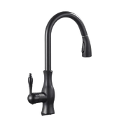 NAVIS | Elegante rubinetto cucina estraibile in acciaio inox nero, arco alto, miscelatore di lusso, alta pressione, 360°, 2 attacchi