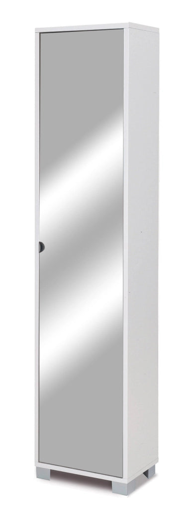 Armadio 1 Anta con Specchio 43x190x29 cm Bianco Fiammato