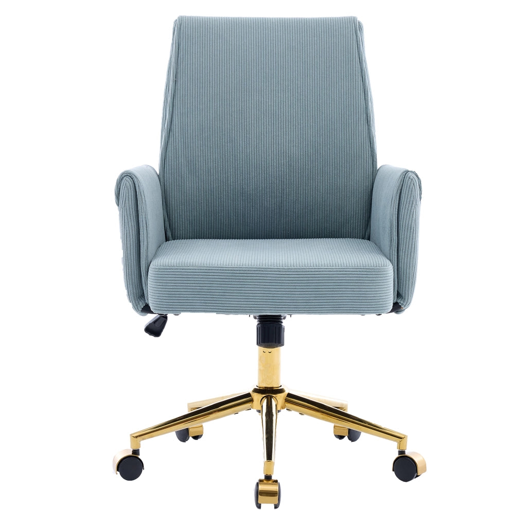 SEDIA Ufficio Girevole Regolabile Blu in Velluto a coste con base oro