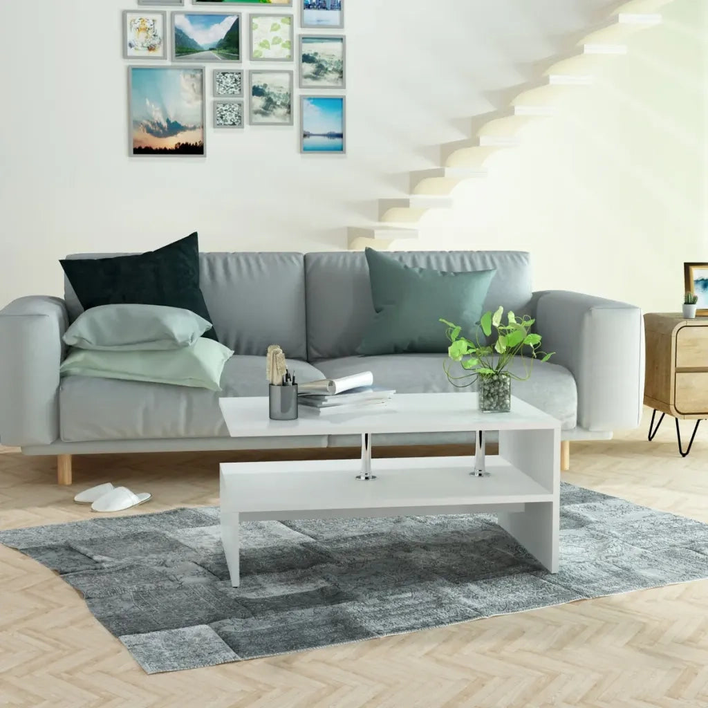 Tavolino da Salotto in Legno Multistrato 90x59x42 cm Bianco 244854