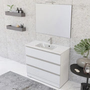 Mobile bagno 100 cm bianco opaco con specchio e lavabo incluso Master