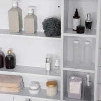 kleankin Specchiera Bagno con Mensole Aperte e Armadietto con Anta Specchiata, Mobile Bagno con Specchio Salvaspazio, 100x15x70cm, Bianco