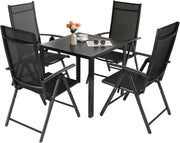 Set Giardino Esterno Aluminium 5 Pezzi, Tavolo da giardino tutto in Alluminio con 4 Sedie Pieghevoli Alto Regolabili, Resistente Alle Intemperie, Nero