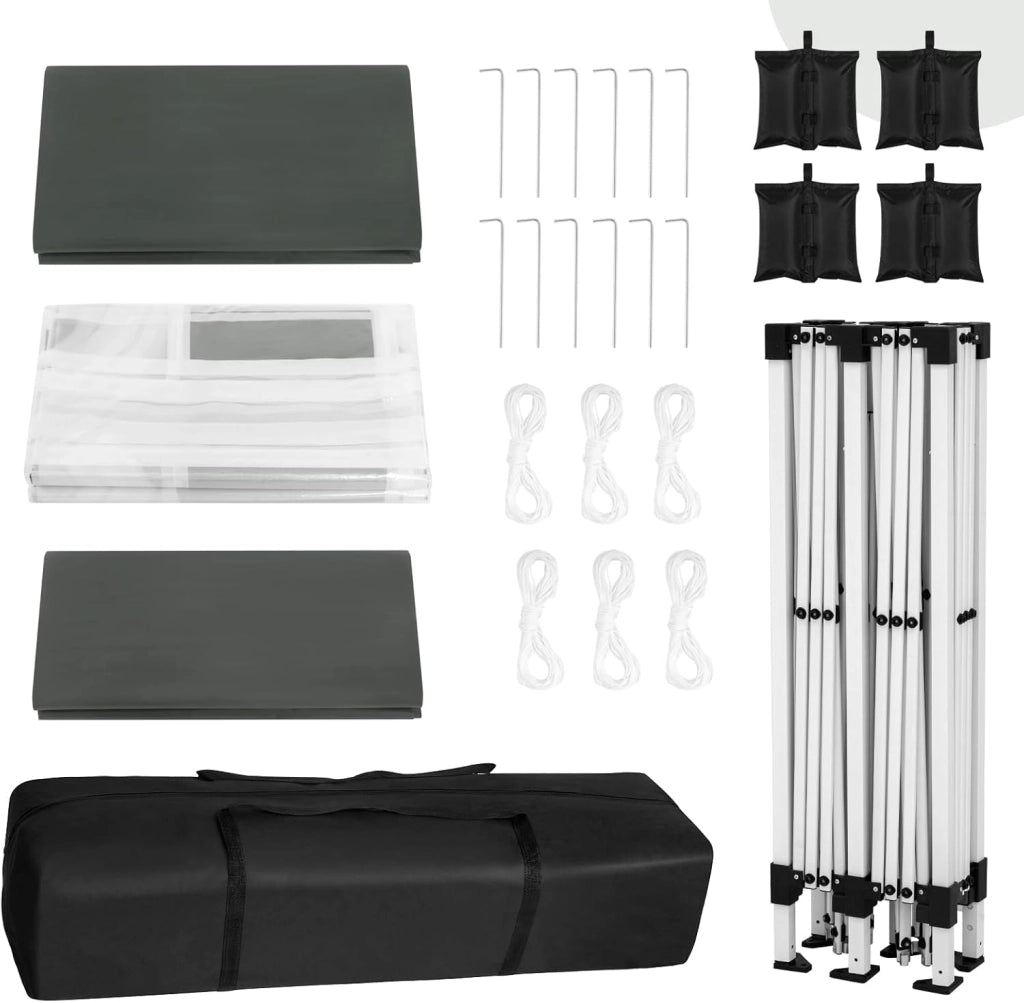 Gazebo Pieghevole da Giardino, Gazebo Idrorepellente Pop Up da 3x6m con Pannelli Laterali, Tendone da Esterno, Altezza Regolabile,Set di 4 Sacchi di Sabbia,con Custodia Grigio