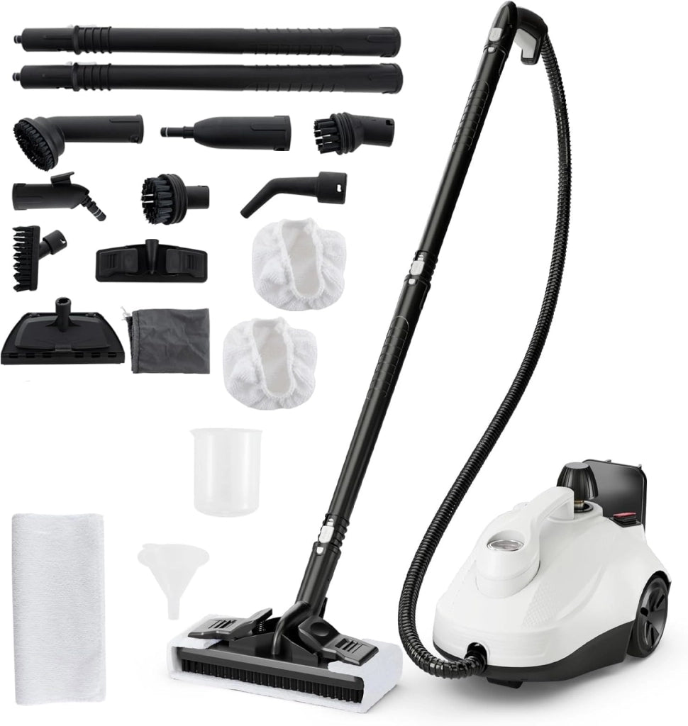 2000W Pulitore a Vapore, Vaporizzatore Portatile con Serbatoio 1,8L, er Uso Domestico con Accessori, Macchina per Pulizia su Pavimenti Finestre Tappeti (Giallo)