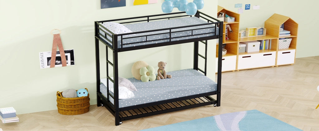 LETTO A CASTELLO 90x200 cm in metallo nero con letto estraibile EN747