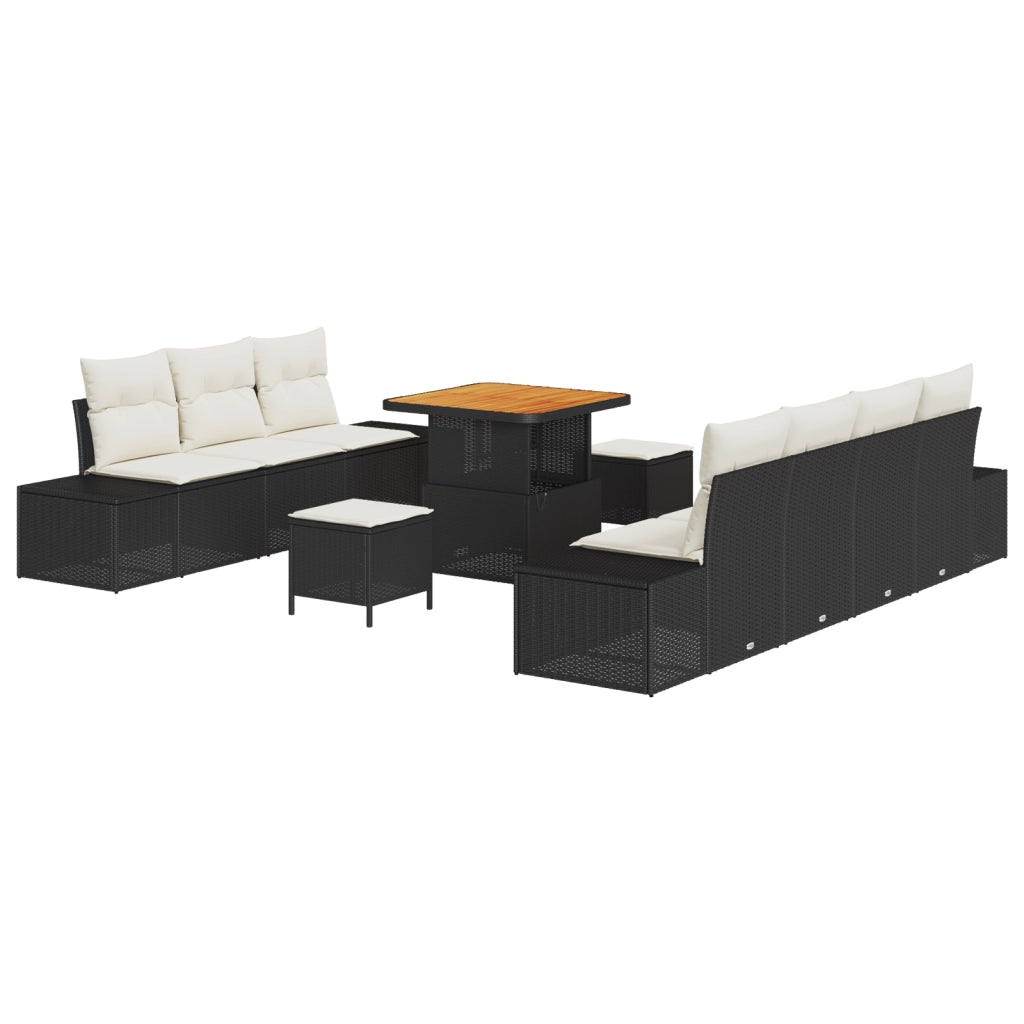 Set Divano da Giardino 10 Pezzi con Cuscini Nero Rattan Sintetico Acacia