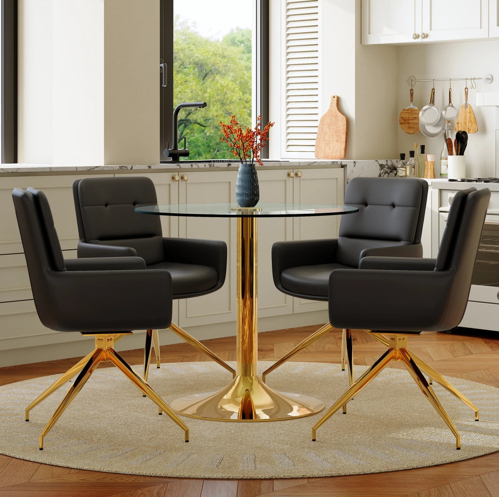 Set tavolo e sedie da pranzo 85 cm vetro temperato nero e oro per 4 persone