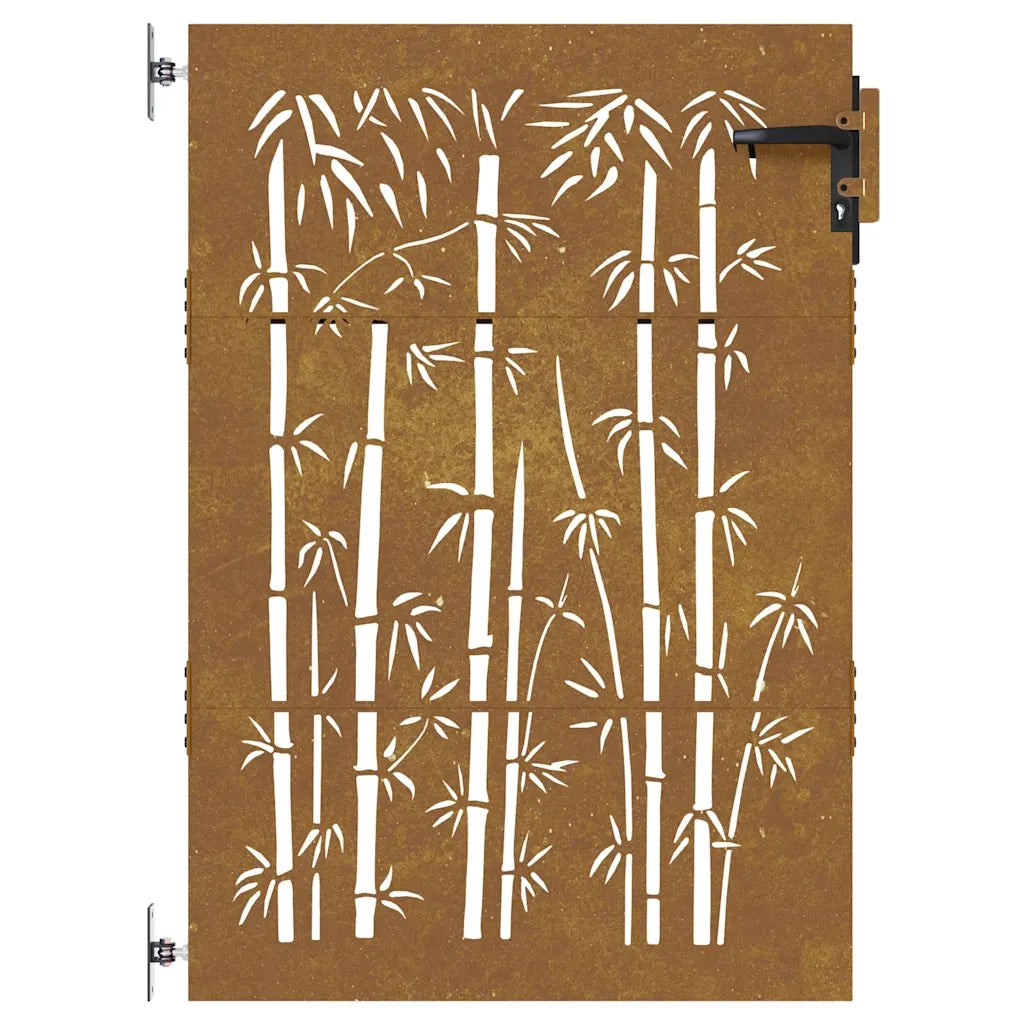 Cancello da giardino 85x125 cm in acciaio Corten e design in bambù 153234