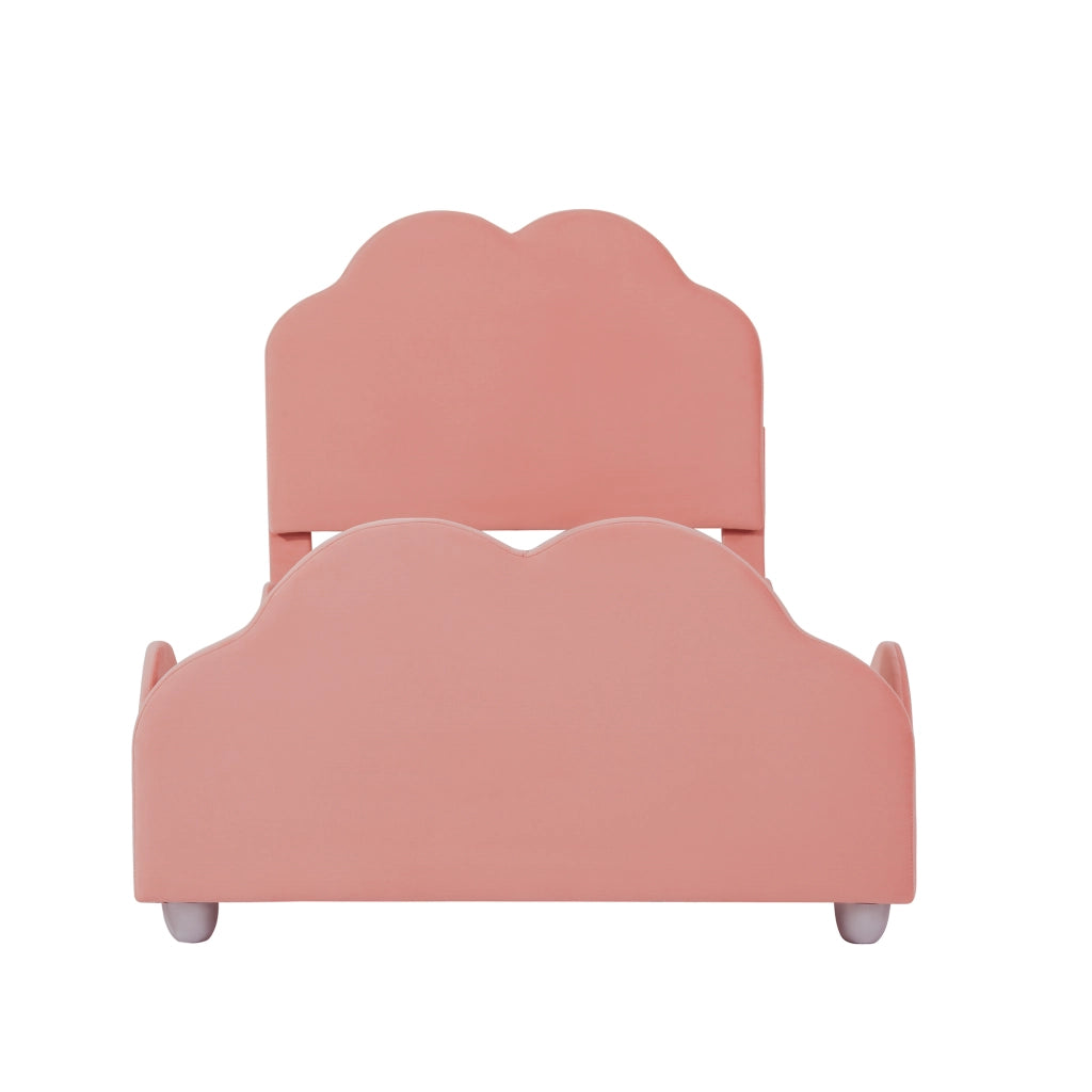 DESMIU Letto per Bambini Singolo con Sponda e Testiera Regolabile 90 × 200 cm, senza materasso, Rosa, Imbottito