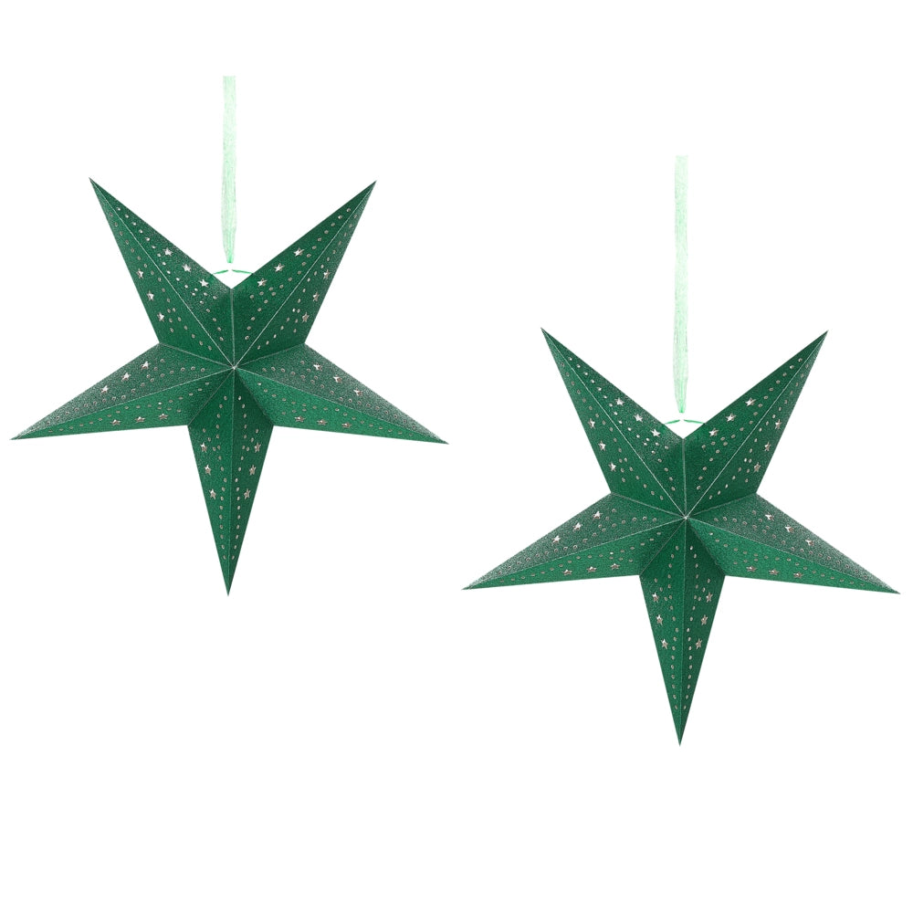 Set di 2 stelle LED in carta di colore verde brillante 45 cm velluto decorazione di Natale