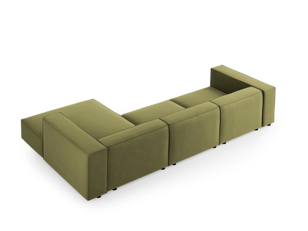 Cosmopolitan Design - Divano angolare destro "Arendal" 4 posti in velluto verde chiaro 