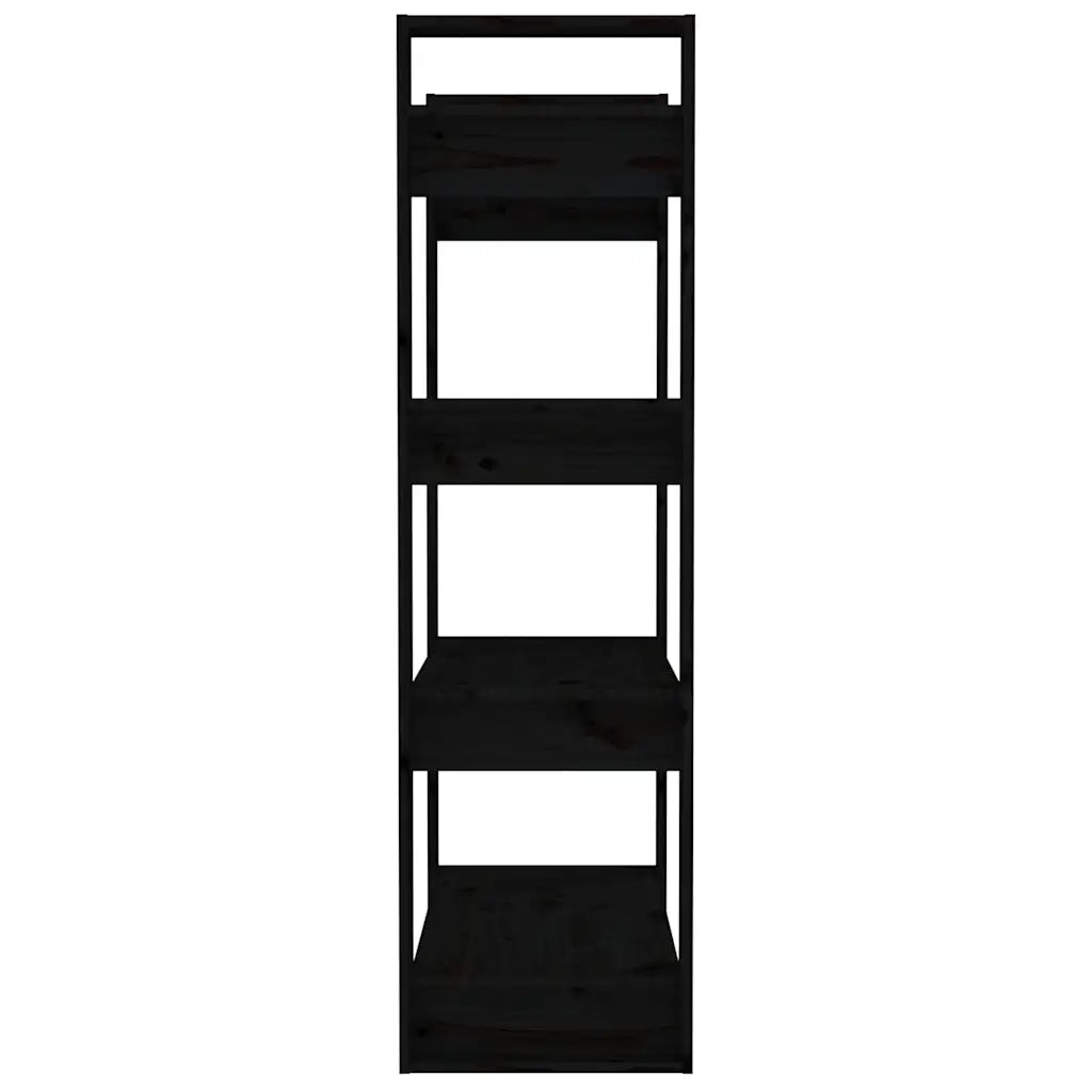Libreria Divisorio-Scaffale per Libri-Mobile di Stoccaggio Nero 80x35x125 cm in Legno Massello di Pino