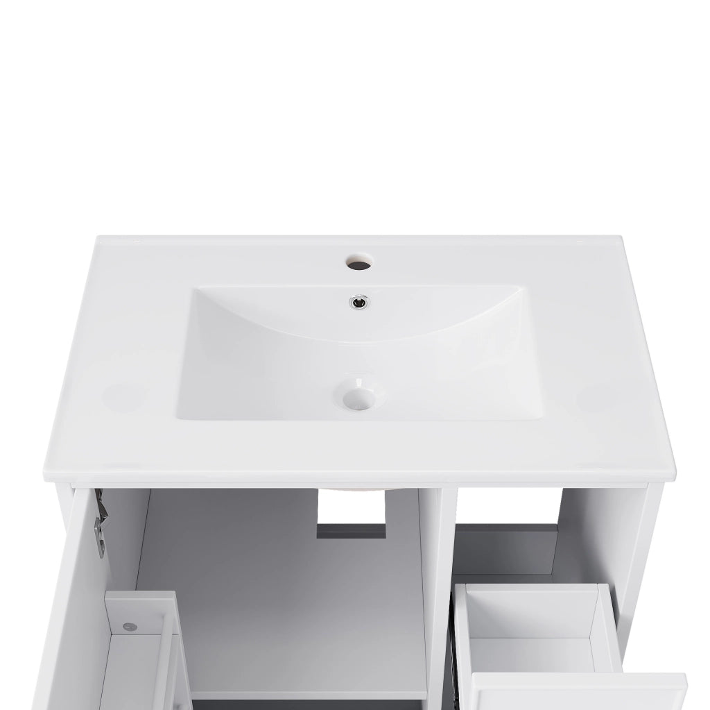 Mobile bagno a terra bianco con lavabo in ceramica e 2 cassetti