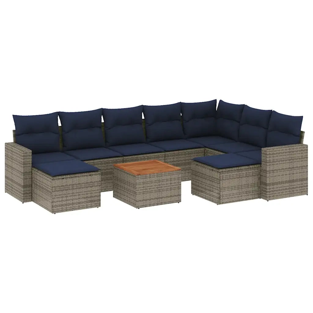 Set Divani da Giardino 10 pz con Cuscini Grigio in Polyrattan 3256740