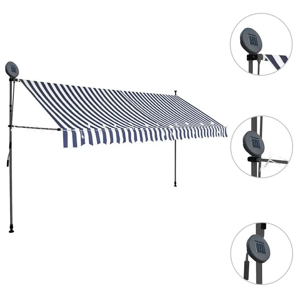 Tenda da Sole Retrattile Manuale con LED-Tenda parasole per Patio 400 cm Blu e Bianca