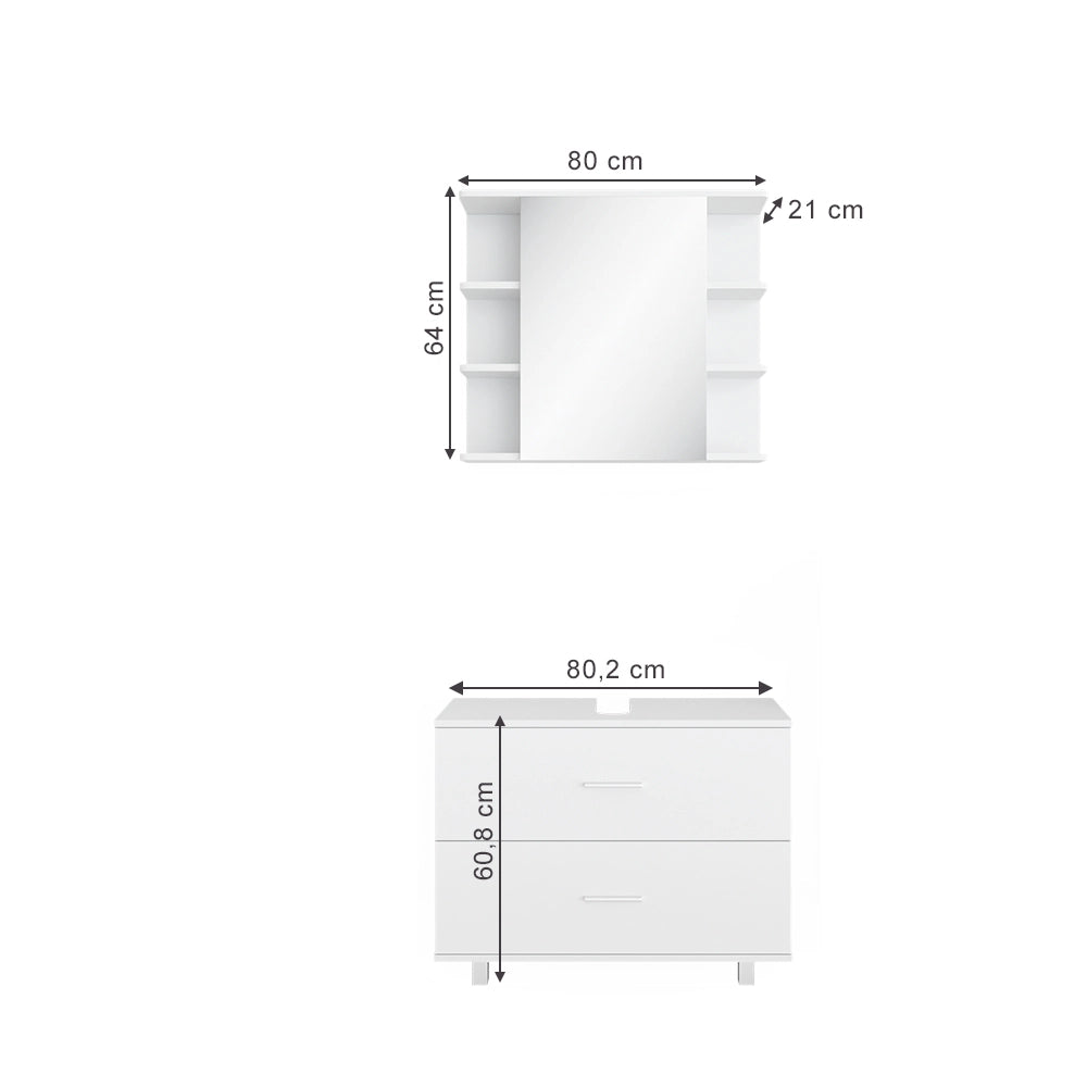 Vicco Set mobili bagno Bianco 2 parti, mobile base 80 cm